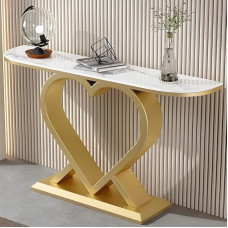 YVYKFZD Long Console Table, Industrial Side Table, Sofa Table, Narrow Hallway Table with Heart-Shaped Metal Base, Accent Entrance Table, for Entrance, Living Room (Gold A, 120 cm / 47.2 inches)