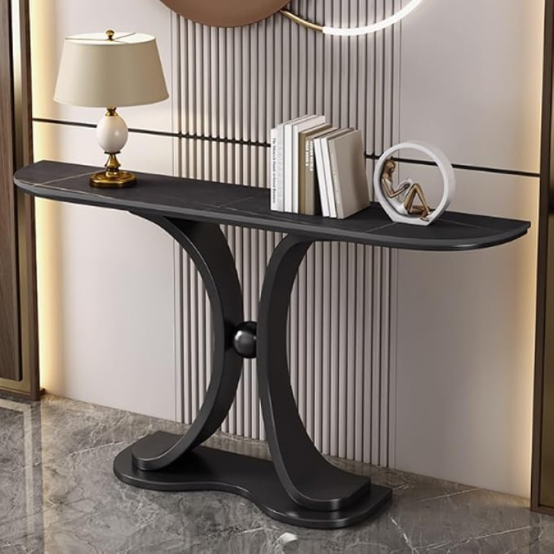 YVYKFZD Console Table, Narrow Long Side Table, Sofa Table, Luxurious Hallway Table with Metal Frame, Entrance Table with Industrial Accent, for Living Room Corridors (Black F, 150 cm / 59.0 inches)