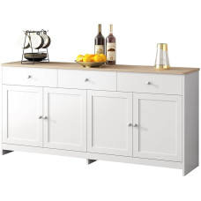 Azkoeesy 160 cm Sideboard Buffet Chest of Drawers with 3 Drawers and Doors, for Dining Room and Living Room, White and Wood Effect