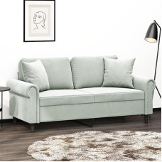 CIADAZ 3200945 2-Seater Sofa with Decorative Cushions, Light Grey, 140 cm, Velvet, Lounge Sofa, Sofas & Couches, Relaxing Sofa, Couch for Living Room