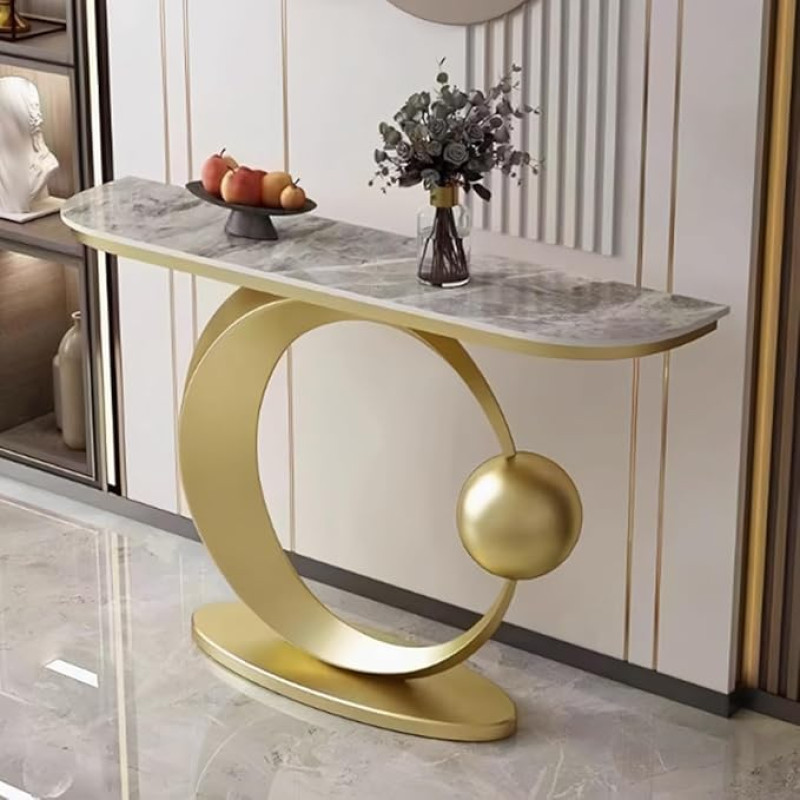 YVYKFZD Schmaler langer Konsolentisch, Industrieller Beistelltisch Flurtisch, Sofatisch mit Metallrahmen, Dekorative Eingangstisch, für Eingangsbereich, Wohnzimmer, Schlafzimmer, Foyer(Gold A,150cm/59