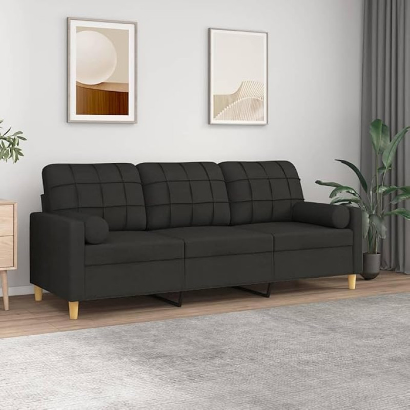 Chaduof 3-Sitzer-Sofa mit Zierkissen Schwarz 180 cm Stoff, Sofas & Couches, Sofa Wohnzimmer, Sofa Für Jugendzimmer, Relaxsofa, Sofa Für Schlafzimmer, Polstersofa 3200794