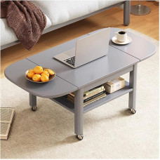 47 Zoll Faltbarer ovaler Couchtisch für Wohnzimmer, Beistelltisch mit Rollen, Esstisch und offenes Regal, Terrasse und Esszimmer,Grau