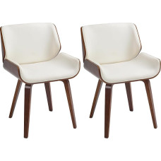 HOMCOM Set of 2 Vintage Style Dining Chairs with White Plastic Seat and Wooden Legs