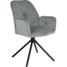 exitodesign - Koen - Upholstered chair with armrests - quilted - 360° swivel - with black metal frame - velour/velvet - for dining room, kitchen, living room, salon, desk - grey