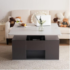 Liftable Multifunctional Coffee Table, Table Top Opens to 2 Tables, Large Capacity, Modern Living Room Furniture, Office Dining Table, Side Table, Multifunctional Table, Dark Grey + Light Grey