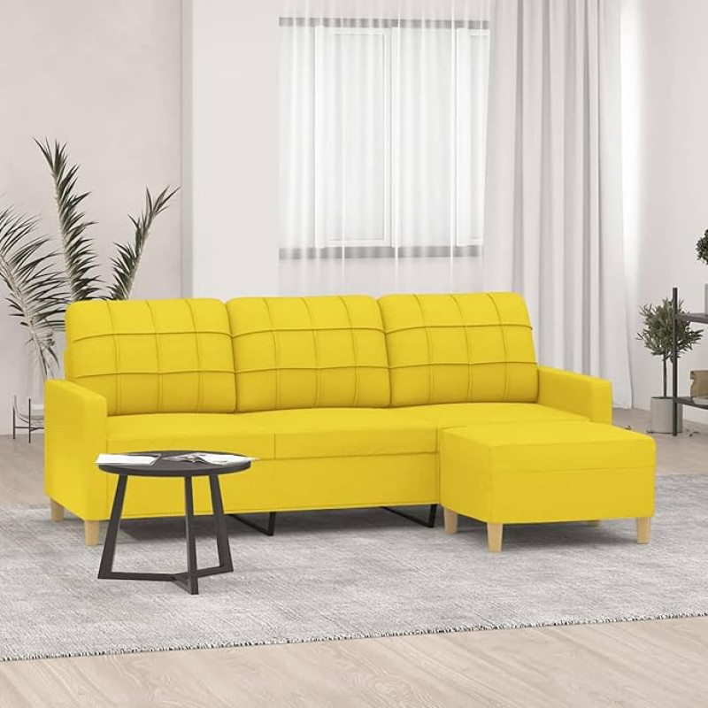 CIADAZ 3201006 3-Seater Sofa with Stool, Light Yellow, 180 cm Fabric, Sofas & Couches, Sofa Living Room, Sofa for Teenager's Room, Relaxing Sofa, Sofa for Bedroom, Upholstered Sofa