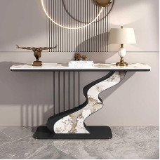 Modern Faux Marble Console Table for Entryway, Narrow Sofa Table, Hallway Accent Table, Stylish White Table for Living Room, Foyer and Hallway (120cm)