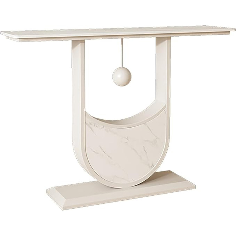 Modern Faux Marble Console Table 130cm Sofa Table Ribbed Accent Furniture for Living Room and Hallway Stylish Coffee Table (White)
