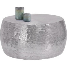 WOMO-DESIGN Coffee Table, Diameter 90 x 45 cm, Silver, Unique, Hammered Look, Handmade Side Table, Oriental Living Room Table, Round Table, Aluminium Lounge Table, Flat Sofa Table, Metal Table