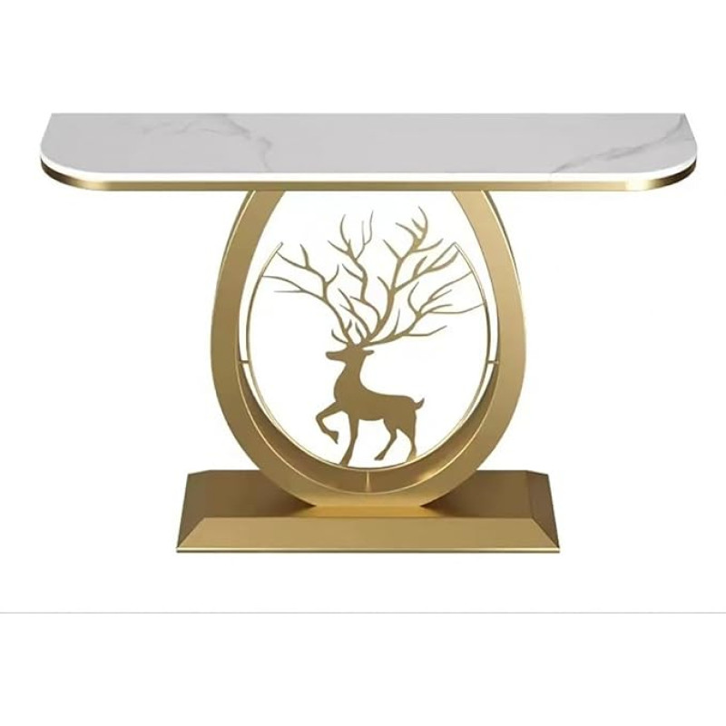 Luxuriöser Konsolentisch aus Kunstmarmor, moderner Akzenttisch für Eingangsbereich und Wohnzimmer, schmaler 100 cm Sofatisch in Gold – stilvolle Flurmöbel für elegante Räume