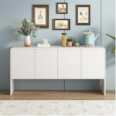 BTM Minimalist Style Large Storage Space Sideboard with 4 Doors and Recoil Device for Living Room and Entrance Area (White)