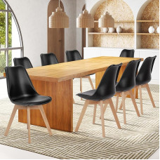 Sweetcrispy Esszimmerstühle 8er Set Küchenzimmer PU Leder Mitte Jahrhundert Moderne Stühle Gepolsterter Esszimmerstuhl Schreibtischstühle mit Holzbeinen für Zuhause Küche Schwarz