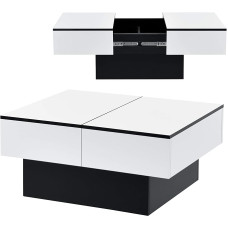 [en.casa] Coffee table with 2 integrated storage compartments, pull-up table top, living room table with chest function, coffee table, sofa table, black/white
