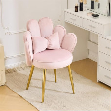 VINGLI Petal Makeup Chair with Backrest, Cute Flower Desk Chair, Comfortable, No Wheels, Modern Dining Chair, Small Accent Chair with Adjustable Gold Legs and