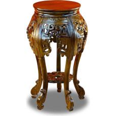 Kinaree Handmade Mahogany Side Table Xiamen - Solid Wood Table from Indonesia, Asian Stool Retro Style - Carved Wooden Table Round, Elegantly Crafted