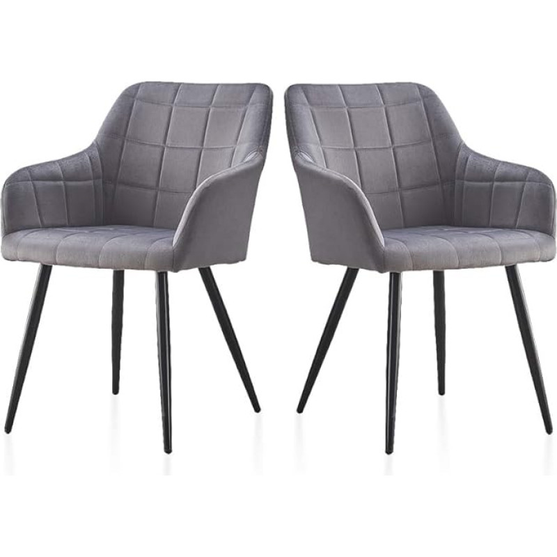 TUKAILAI Set of 2 Dining Room Chairs, Kitchen Chairs, Upholstered Chairs, Design Chair with Backrest, with Velvet Seat, Metal Frame, Grey