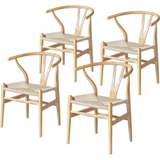 Polynices Set of 4 Wishbone Dining Chairs Solid Wood Y Backs