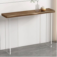 Acrylic Legs Console Table with Wooden Table Top - Stylish Entryway, Sofa Table for Living Room, Hallway, Office, Brown Entrance Table for Home Decoration