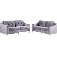 2 Stück getuftet Samt gepolstert Loveseat Couch Sofa Track Arm Klassisch Mitte Jahrhundert Modern Sofa Set mit verchromten Metallbeinen Sofas für Wohnzimmer
