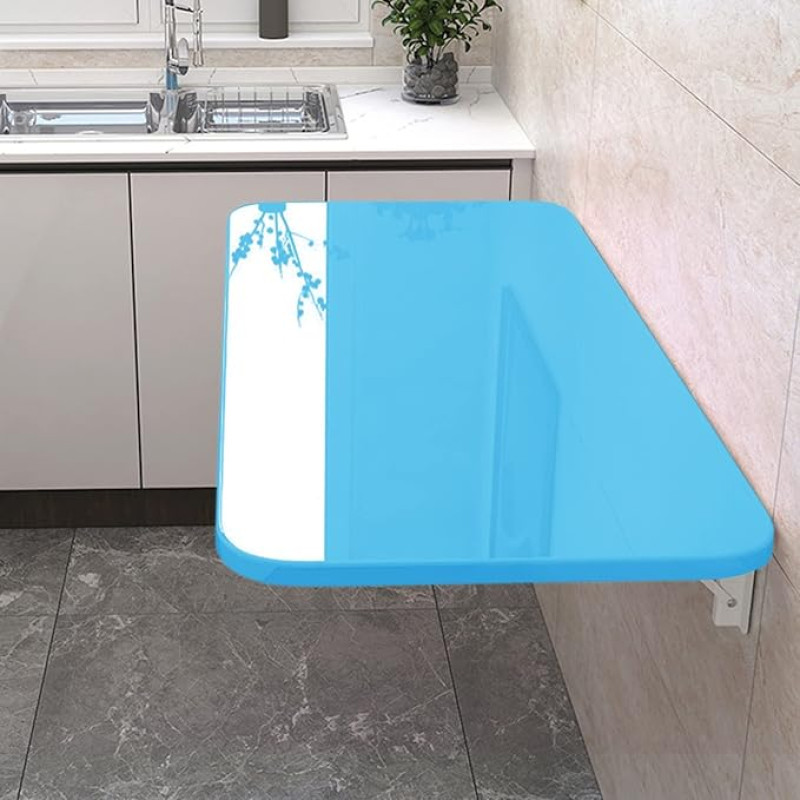 Wandmontierter Klapptisch mit Blättern, platzsparender Wandschreibtisch für Küche und Waschküche, kompakte, schwimmende Werkbank, faltbar, kleine Raumlösung (Farbe: Blau)