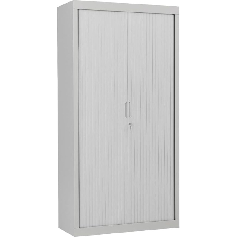 furni24 Horizontal Roller Shutter Cabinet Sideboard 100 cm Wide Steel Office Filing Cabinet Roller Shutter Cabinet Grey (H x W x D) 200 cm x 100 cm x 45 cm