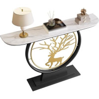 loeusjfnr Foyer-Sofatisch Schmal Einfacher Eingangstisch Aus Schiefer, Hotel-Endansicht, Terrasse, Wohnzimmerwand, Halbrunder Eingangstisch Langer Sofatisch mit Regalen