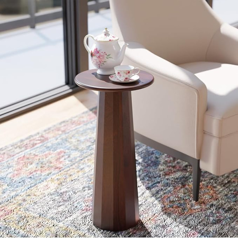 Enteka Getränketisch aus massivem Mangoholz, 61 cm hoch, Akzent-Beistelltisch mit Walnussholz-Finish, handgefertigt, keine Montage erforderlich, perfekt für moderne Wohnzimmer, Bauernhäuser, kleine