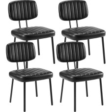 DUMOS Esszimmerstühle 4er-Set, gepolstert, Mitte des Jahrhunderts, PU-Leder, Akzentstuhl mit Rückenlehne und Metallbeinen, für Küche, Wohnzimmer, Schwarz