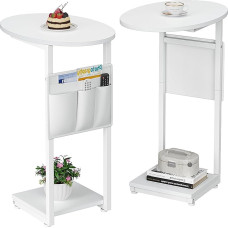 Vagusicc Side Table Small Side Table, C-shaped Wooden Sofa Table with Metal Frame for Living Room, Sofa Side Tables Living Room, Small Side Table for Small Spaces, C Table Slide Under