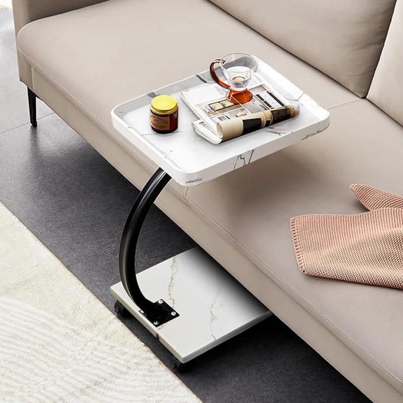 SJIE C Table Side Table Coffee Tables Slide Under Side Table Small Side Table Narrow Table for Bedroom Side Tables Living Room Couch Double Curved
