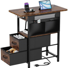 Yenlure Small Side Table with Charging Station, Narrow Bedside Table with Storage Bag for Living Room Bedroom, Sofa Side Table with USB Ports and Sockets for Small