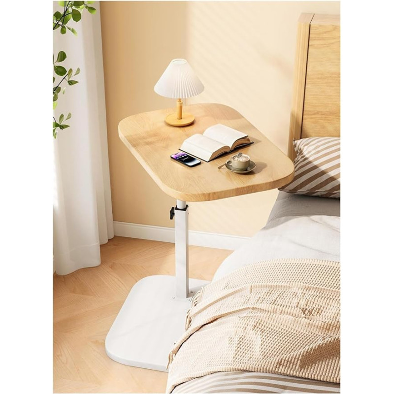 C Table Side Table, Sofa Tray Table, Height Adjustable, 360° Swivel TV Tray Table, Sliding Coffee Tables for Living Room, Bedroom and Small Rooms (Wood)