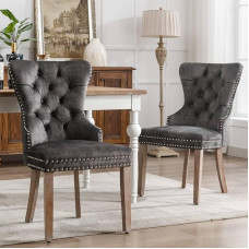 Sweiko Velvet Dining Chair (2PCS) Luxury Upholstered Chair with Unique Knocker on Back Living Room Chair with Solid Wood Legs and Nail Head Set (Grey+2 Pieces)