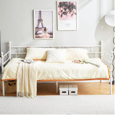 EGGREE - Metal Sofa Bed Frame Wrought Iron Single Bed Frame for Kids Adults 90 x 200 cm White