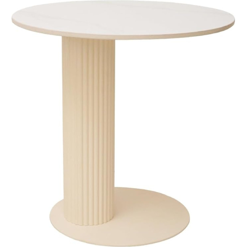 Cre Cra Marble Top Metal Roman Column Side Table Modern Sofa Side Table Coffee Round Side Table for Couch Living Room Bedroom White