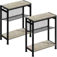 Homedawn Small Side Table Set of 2 for Small Space, 3-Tier Narrow Side Table with Magazine Holder, Small Bedside Table, Skinny Snack Coffee Table in Living Room, Bedroom and Balcony