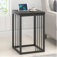 FOLUBAN Modern Side Table Rustic Wood Metal Side Table Small Bedside Table Bedside Table for Living Room Bedroom Office Dark Grey
