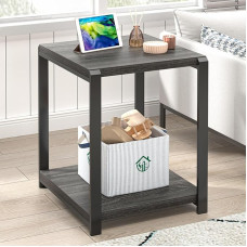 FOLUBAN Moderner Beistelltisch, quadratischer Beistelltisch mit Ablagefach für Wohnzimmer, rustikaler Nachttisch aus Holz, Nachttisch für Schlafzimmer, Dunkelgrau