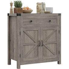 HOSTACK Kitchen Cabinet, Modern Farmhouse Buffet Sideboard with Drawer and Adjustable Shelf, Barn Door Coffee Bar Cabinet for Kitchen, Dining Room, Entryway, Bathroom, Ash Grey