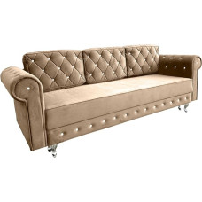 Meble Ares Felix Modern Sofa - Elegant Sofa with Sleep Function and Bed Box - Practical Sofa Bed Extendable to the Living Room - Comfortable Couch L Shape - Silver Legs, Velvet Beige