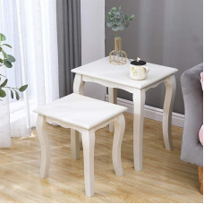 SogesGame Set of 2 Nesting Coffee Table White Side Table Bedside Tables Home Furniture Modern Bedside Table Coffee Table for Living Room Bedroom Space Saving for Your Home