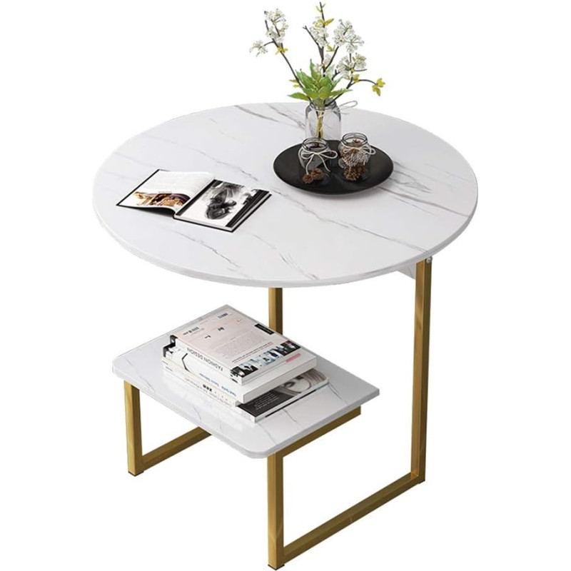 CAFIEDR Round Coffee Table / Sofa Table / Side Table with Laminate Top and Asymmetric Metal Frame