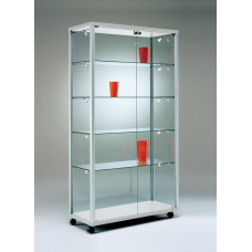 MHN Glass Display Cabinet with Wheels D 43 x W 79 x H 183.5 cm - Wide Glass Standing Display Cabinet Lockable - Exhibition Display Cabinet without Lighting