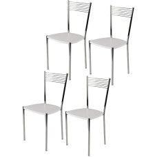 t m c s Tommychairs - Set of 4 Modern Elegance Chairs for Kitchen and Dining Room - Robust Chrome-Plated Steel Frame, Wooden Seat in White