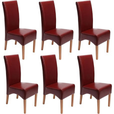 Mendler Set of 6 Latina Dining Chairs / Kitchen Chairs Leather Red Light Legs