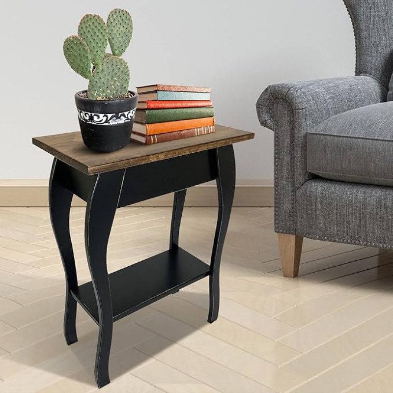 Amish Wooden Side Table Narrow Narrow Living Room Hallway Bedside Table (Black)