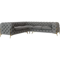 S-Style Möbel Milton Corner Sofa 4-Seater Corner Sofa Chesterfield Corner Sofa with Gold Metal Feet Living Room Couch Furniture Freestanding Cushion Sofas & Couches Grey 262 x 200 x 75 cm