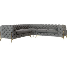 S-Style Möbel Milton Corner Sofa 4-Seater Corner Sofa Chesterfield Corner Sofa with Gold Metal Feet Living Room Couch Furniture Freestanding Cushion Sofas & Couches Grey 262 x 200 x 75 cm