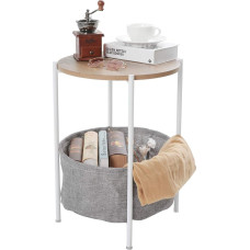 Round Side Table with Tray, Metal Side Table for Living Room Bedside Table Modern Furniture (White (Storage Basket))